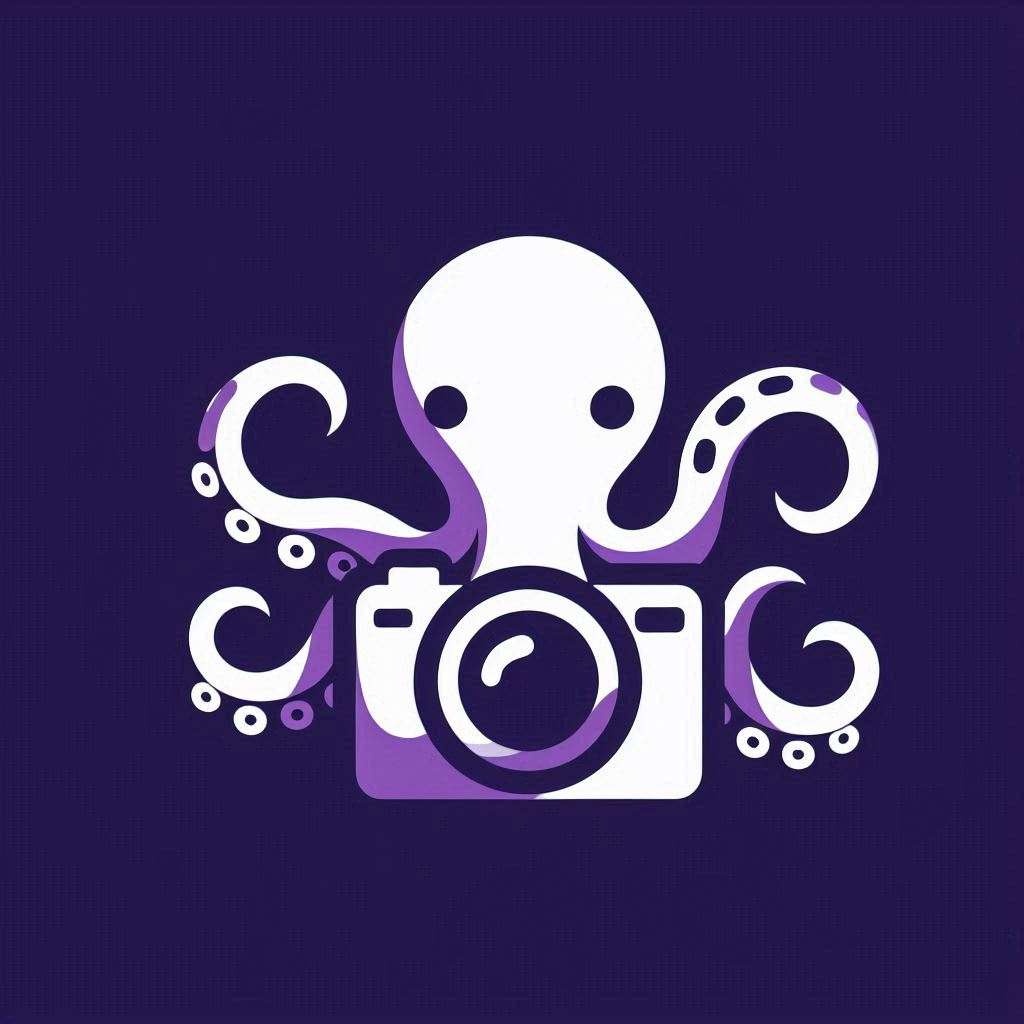 Octopus doing photography Purple logo